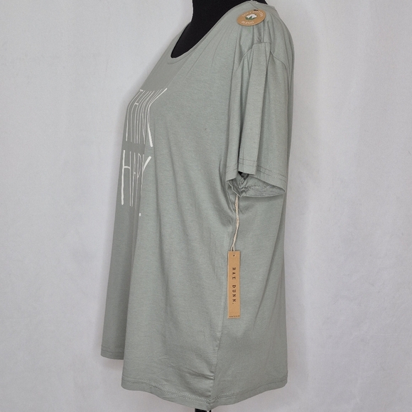 Rae Dunn "Think Happy" Sage Green Short Sleeve Cotton Blend Tee NWT - Size XL - Picture 2 of 8